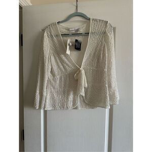 Together Women's White Embroidered Front Tie Blouse Size 12